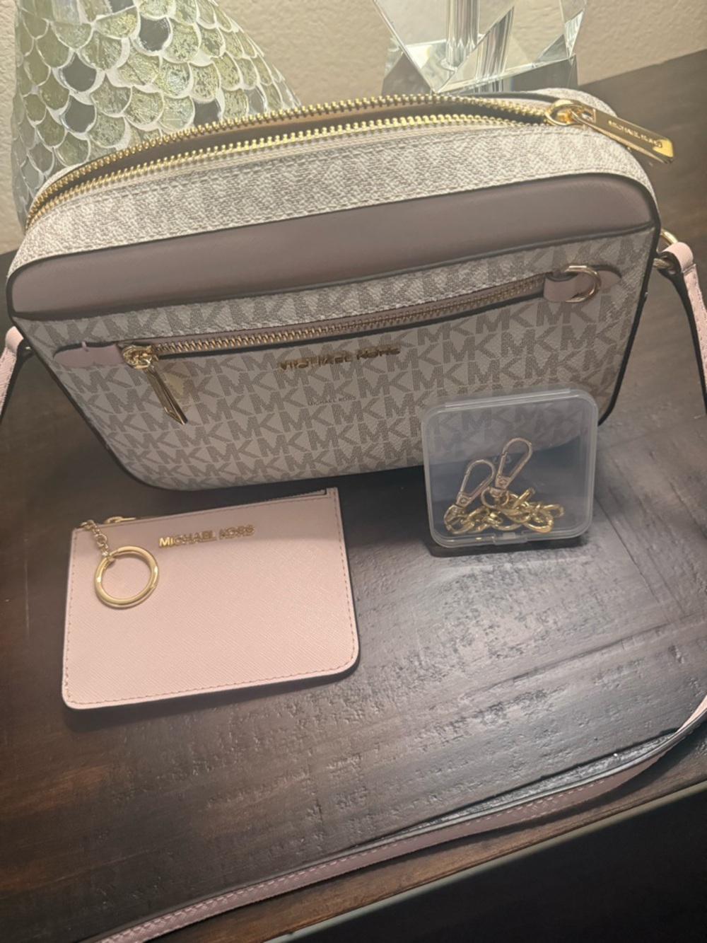 Michael Kors Pink and Cream Jet Set Crossbody w Cardholder Wallet - Picture 4 of 13